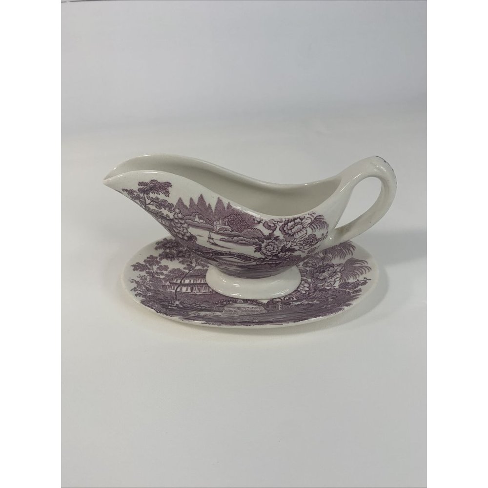 Vintage Royal Staffordshire Tonquin Porcelain Gravy Dish Purple Clarice Cliff